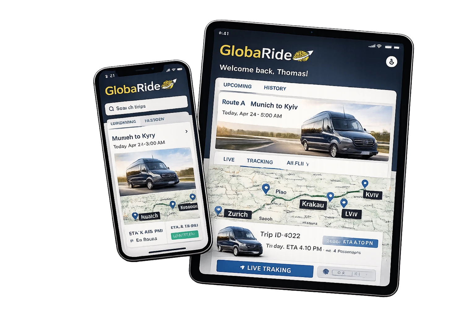 GlobaRide app mockup