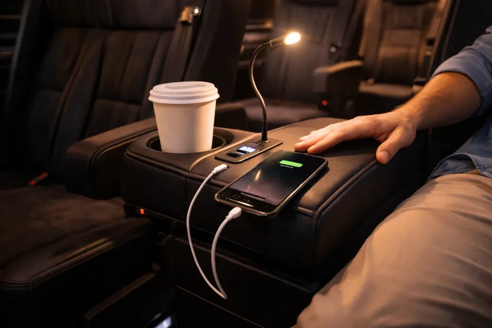 Charging and coffee inside the vehicle