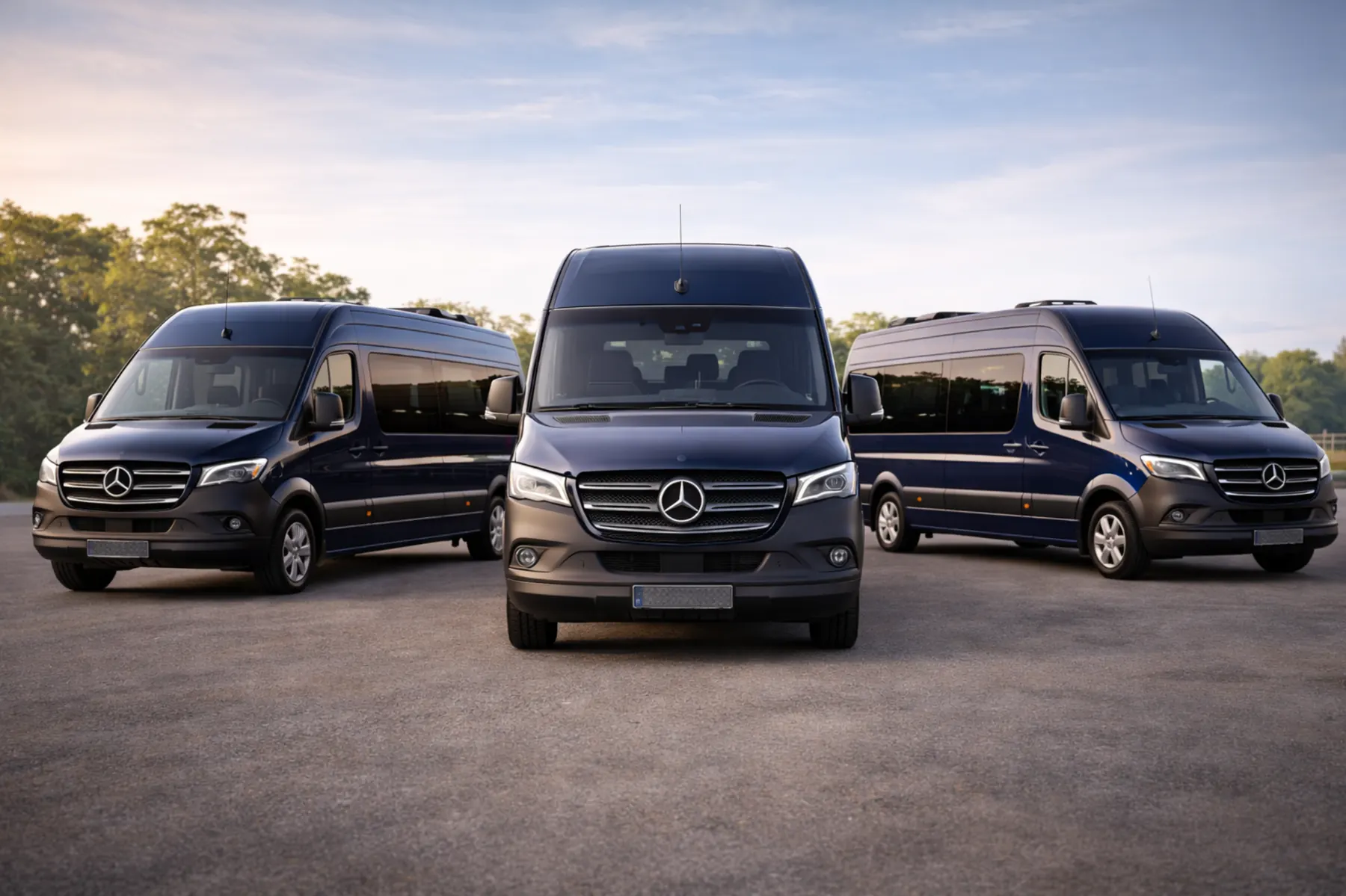 Three GlobaRide vans in morning light